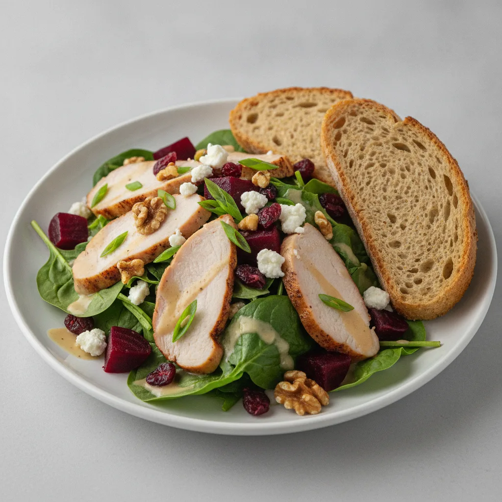 Fresh Beet and Goat Cheese, Roasted Turkey, Caesar Dressing, GF Bread