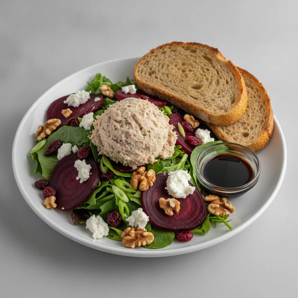 Fresh Beet and Goat Cheese, Albacore Tuna Salad, Balsamic Vinaigrette, GF Bread
