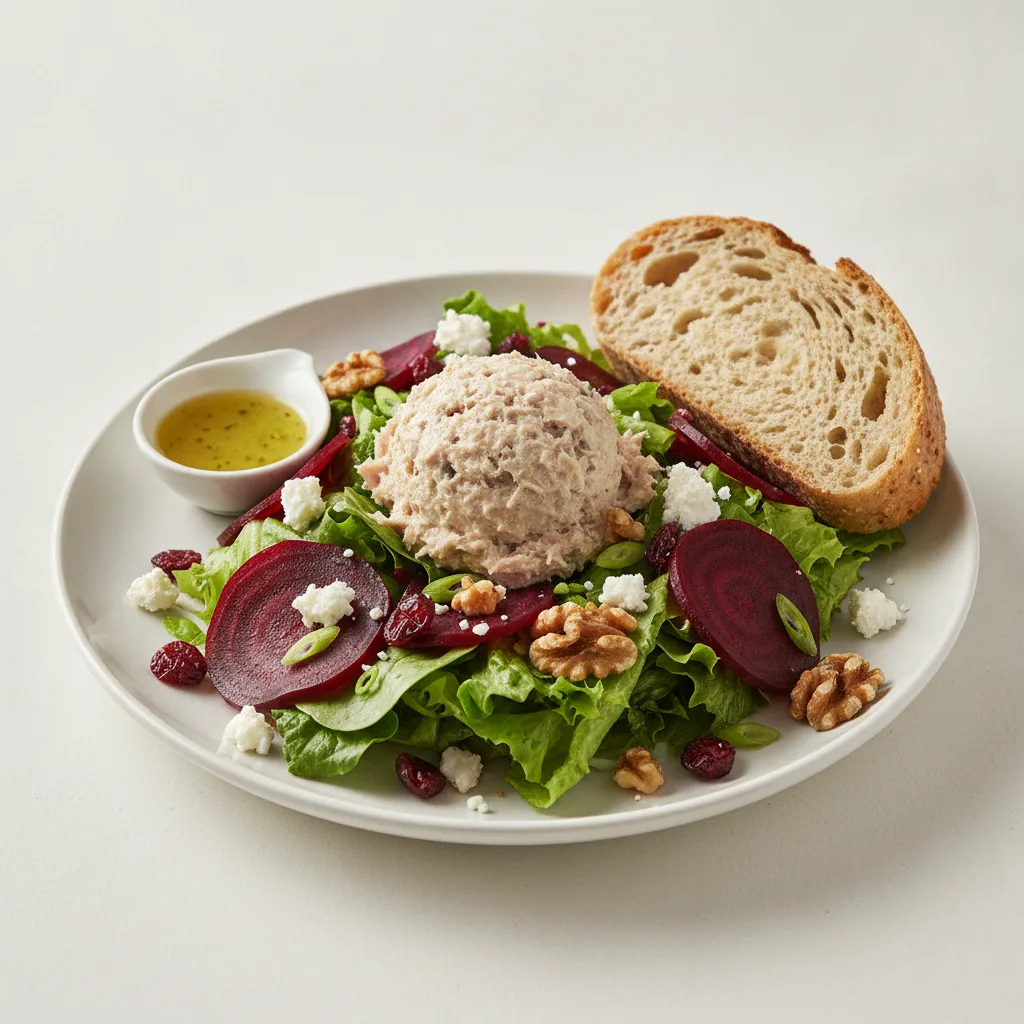 Fresh Beet and Goat Cheese, Albacore Tuna Salad, Lemon Vinaigrette, GF Bread