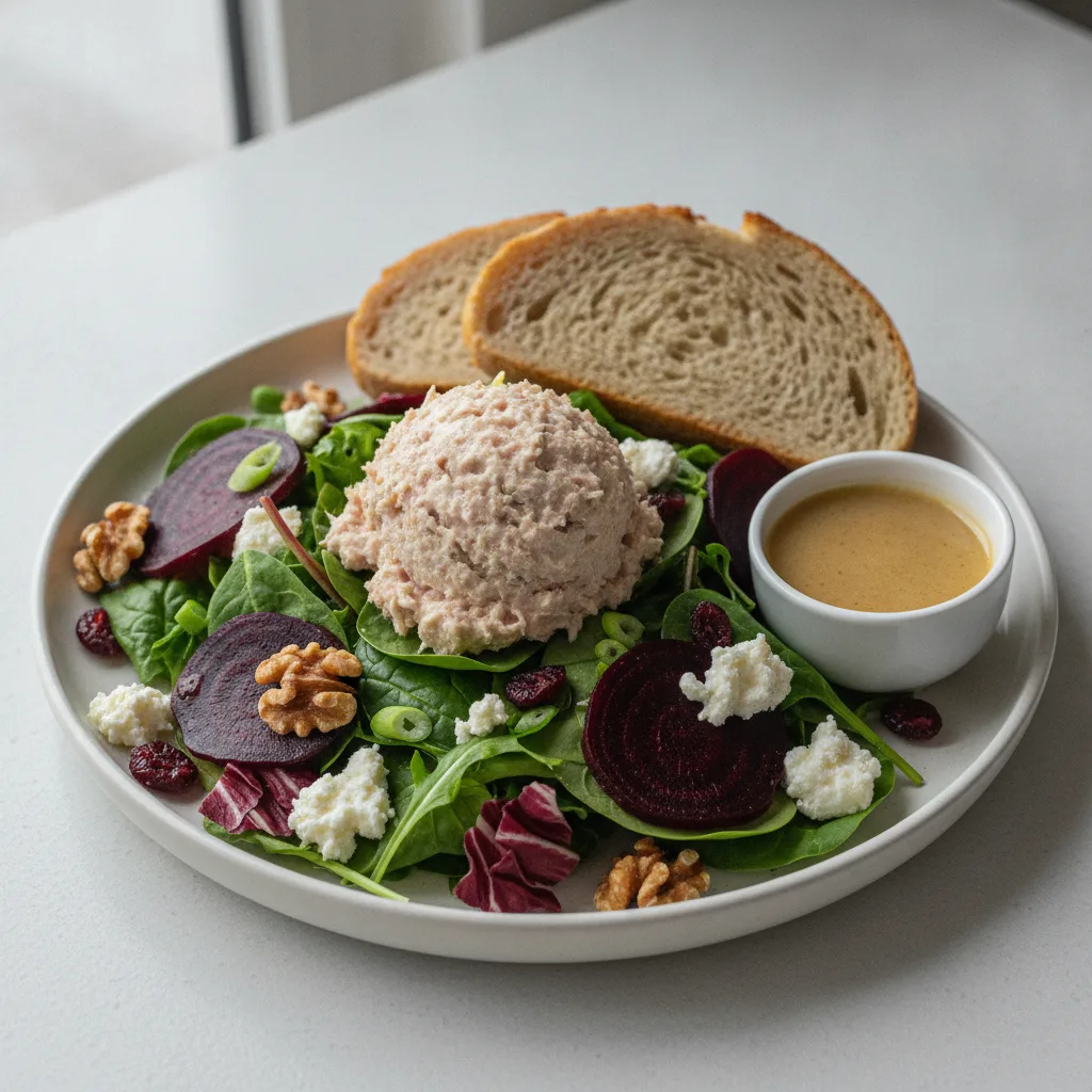 Fresh Beet and Goat Cheese, Albacore Tuna Salad, Caesar Dressing, GF Bread