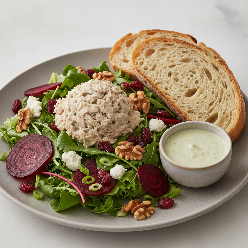 Fresh Beet and Goat Cheese, Albacore Tuna Salad, Green Goddess, Sourdough