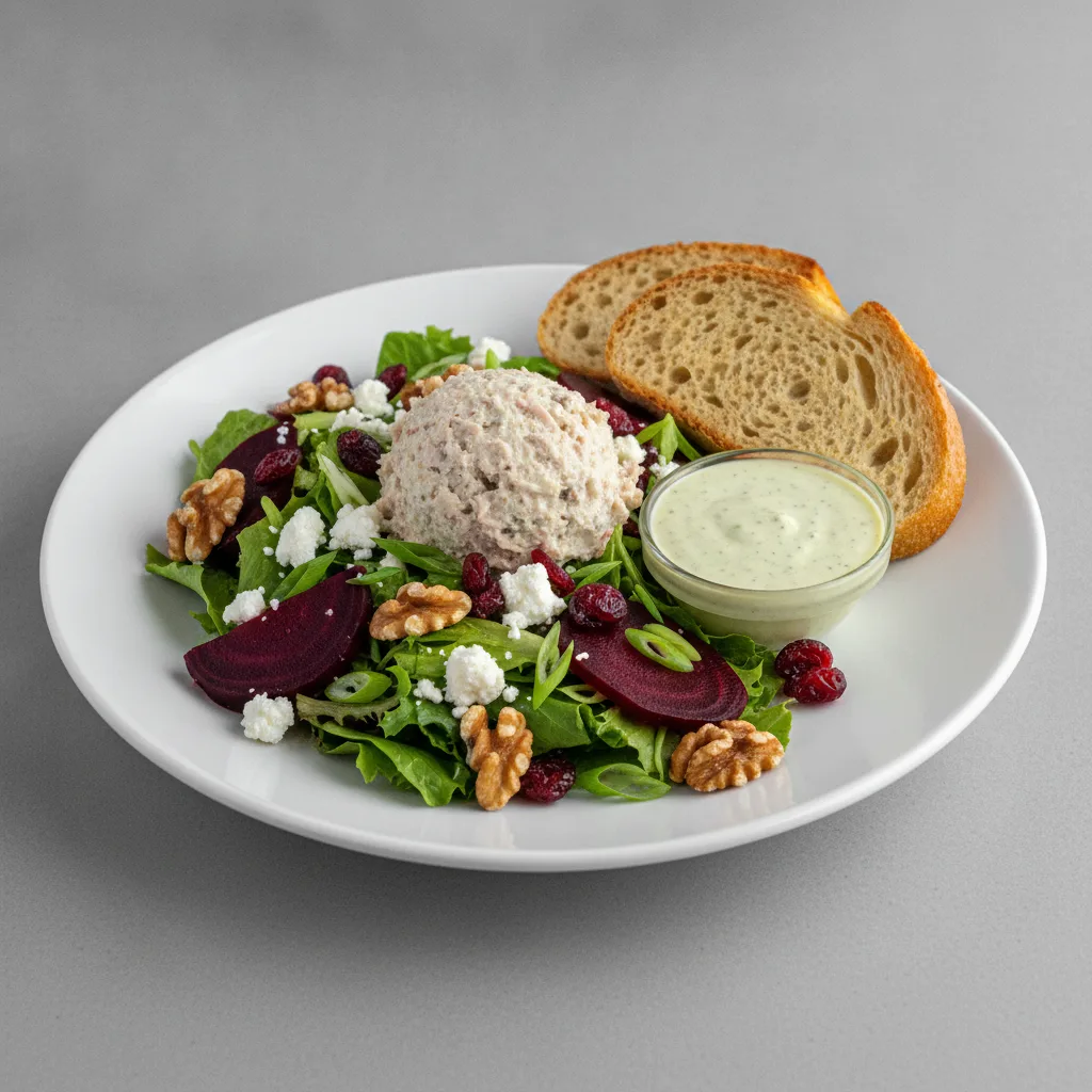 Fresh Beet and Goat Cheese, Albacore Tuna Salad, Green Goddess, GF Bread