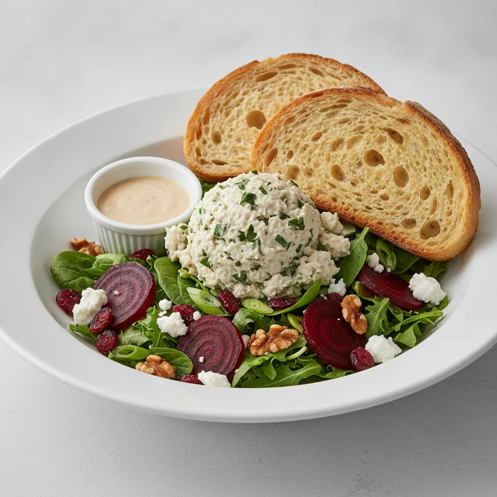Fresh Beet and Goat Cheese, Herb Chicken Salad, Caesar Dressing, Sourdough