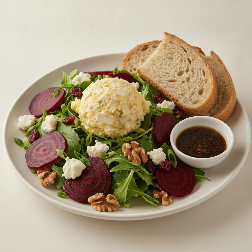 Fresh Beet and Goat Cheese, Japanese Egg Salad, Balsamic Vinaigrette, GF Bread