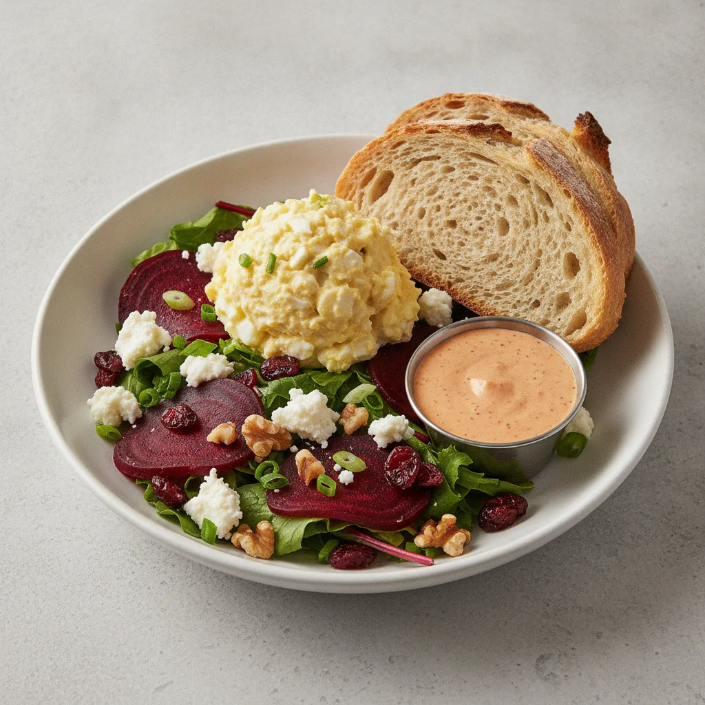 Fresh Beet and Goat Cheese, Japanese Egg Salad, Chipotle Ranch, Sourdough
