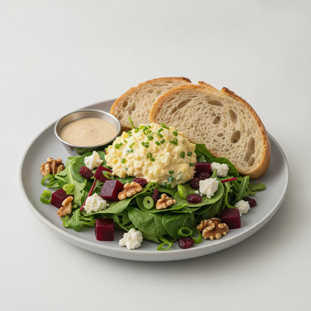 Fresh Beet and Goat Cheese, Japanese Egg Salad, Caesar Dressing, Sourdough
