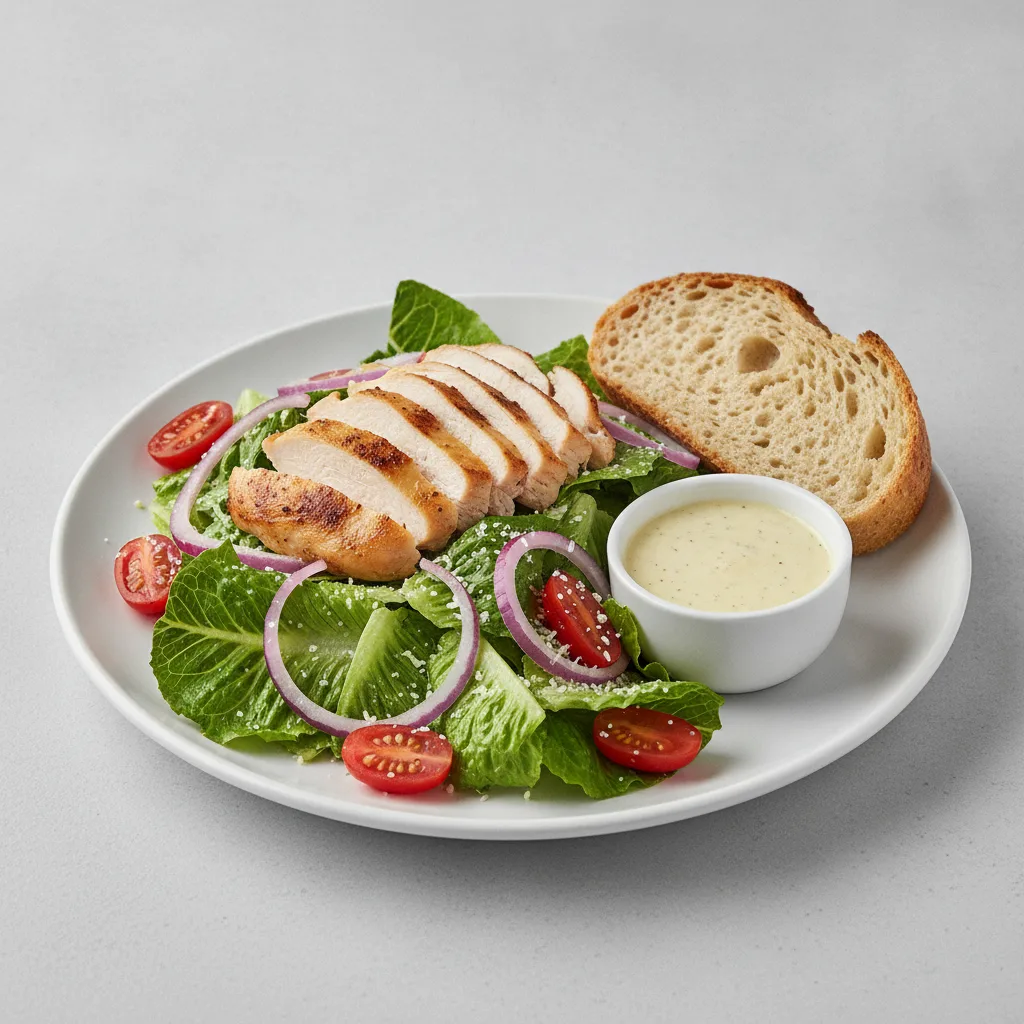 Our Caesar Salad, Roasted Chicken, Lemon Herb Vinaigrette, GF Bread
