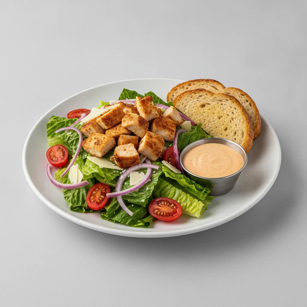 Our Caesar Salad, Roasted Chicken, Chipotle Ranch, GF Bread