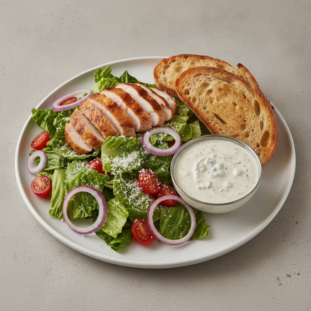 Our Caesar Salad, Roasted Chicken, Blue Cheese Dressing, Sourdough