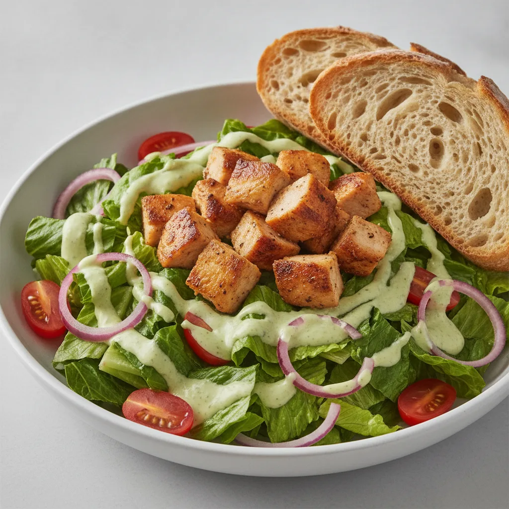 Our Caesar Salad, Roasted Chicken, Green Goddess Dressing, Sourdough