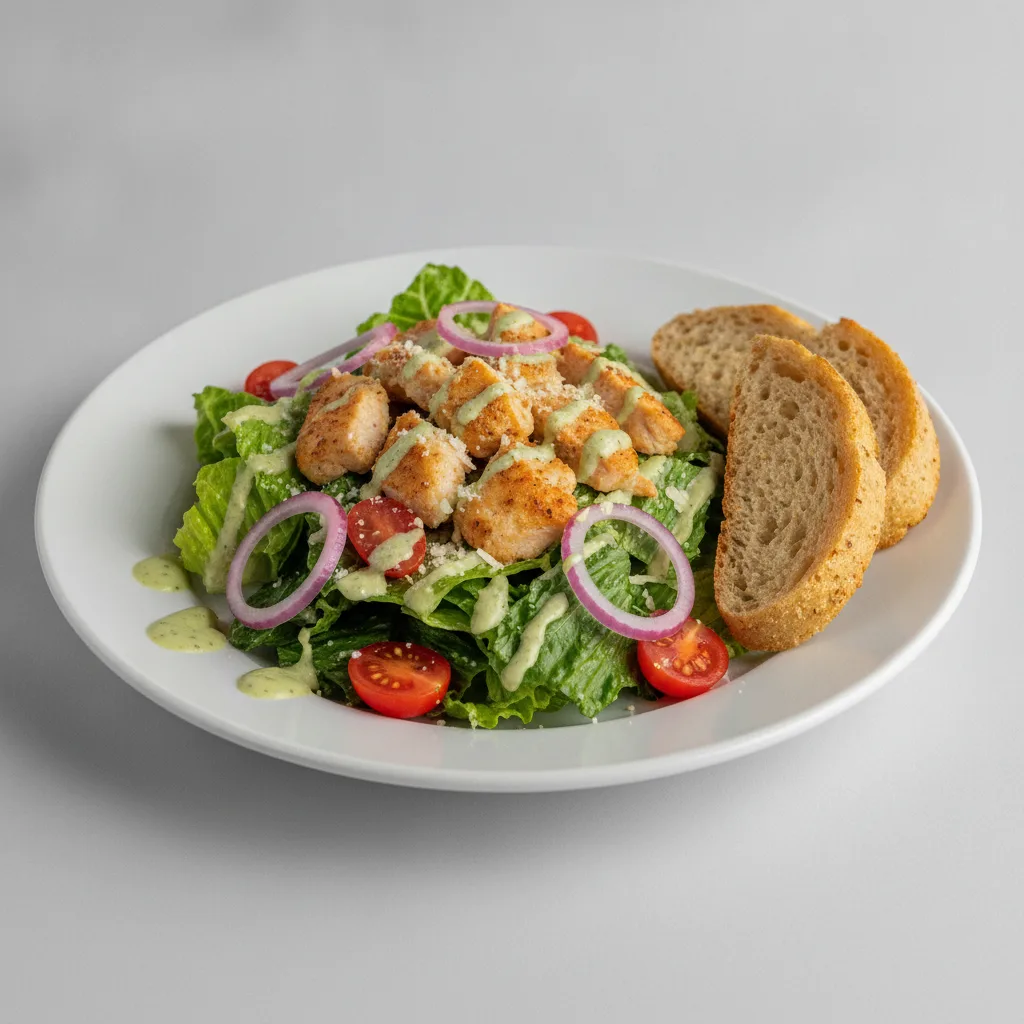 Our Caesar Salad, Roasted Chicken, Green Goddess Dressing, GF Bread