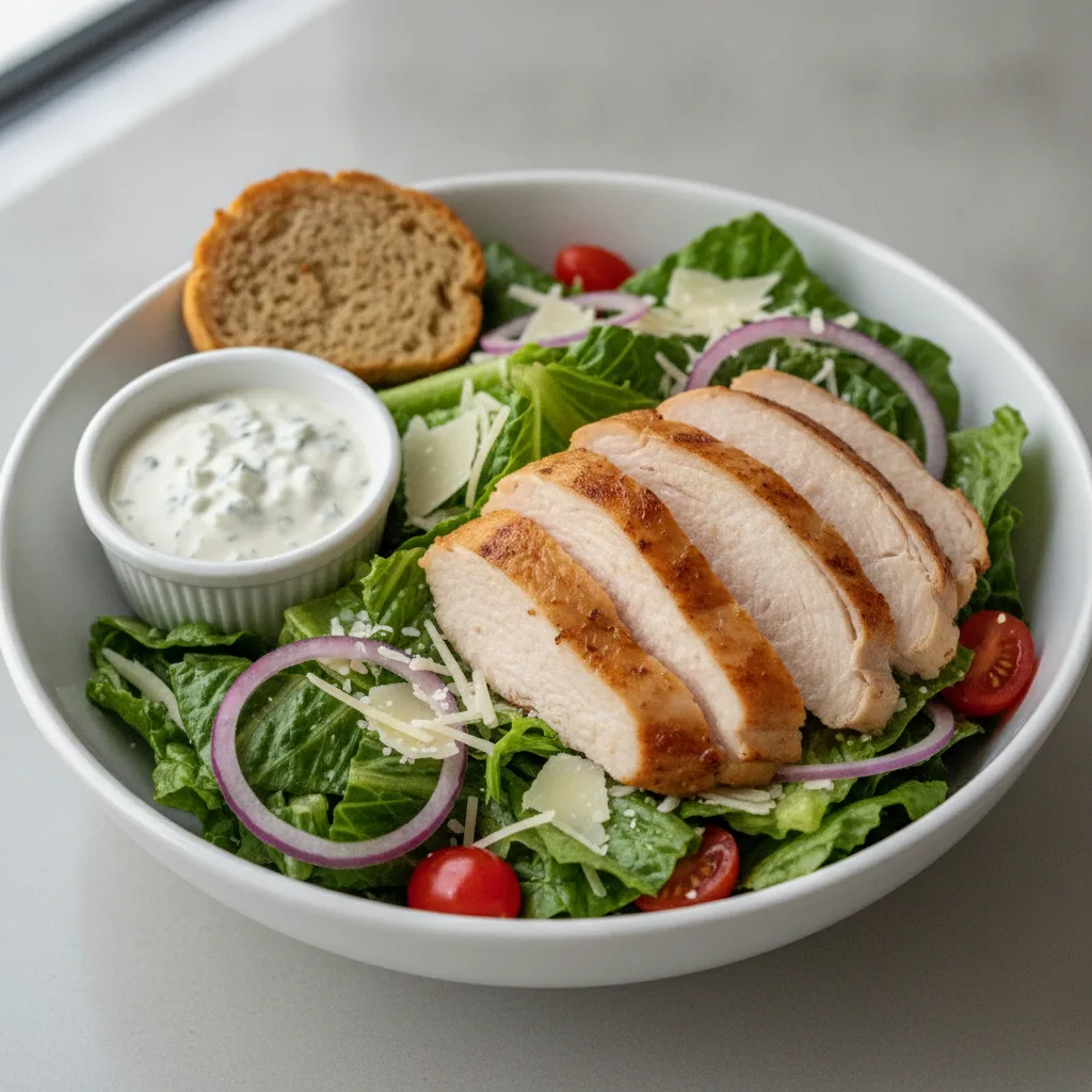 Our Caesar Salad, Fresh Roasted Turkey, Blue Cheese Dressing, GF Bread