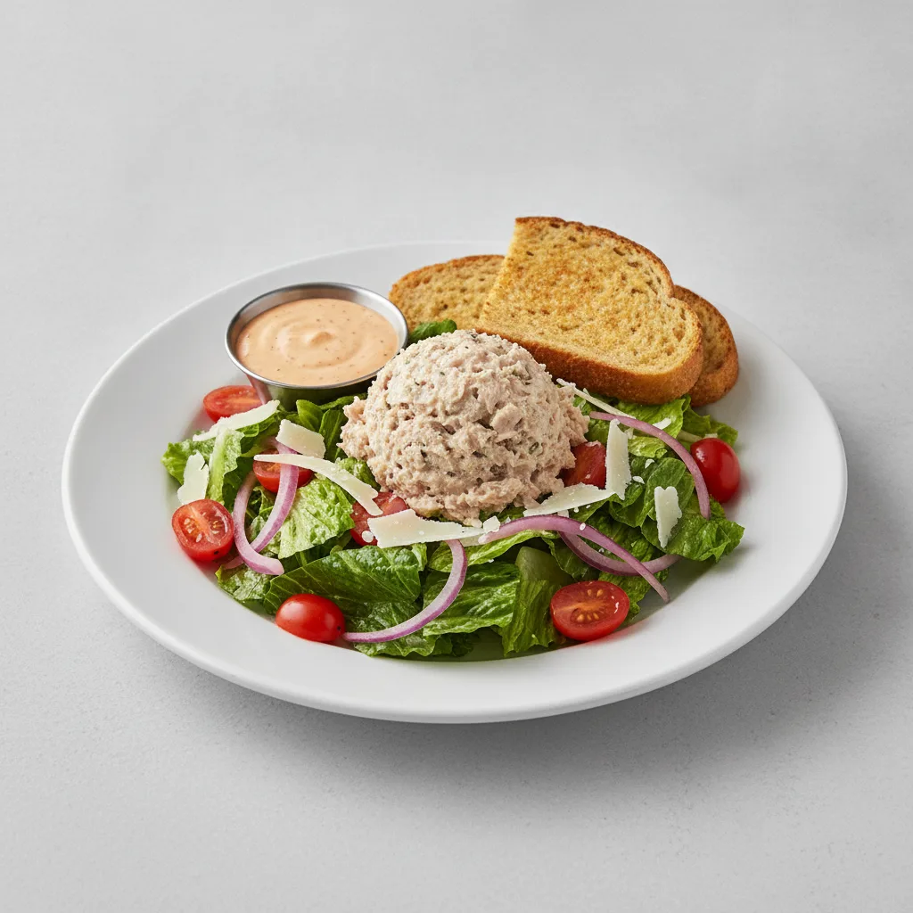 Our Caesar Salad, Albacore Tuna Salad, Chipotle Ranch, GF Bread