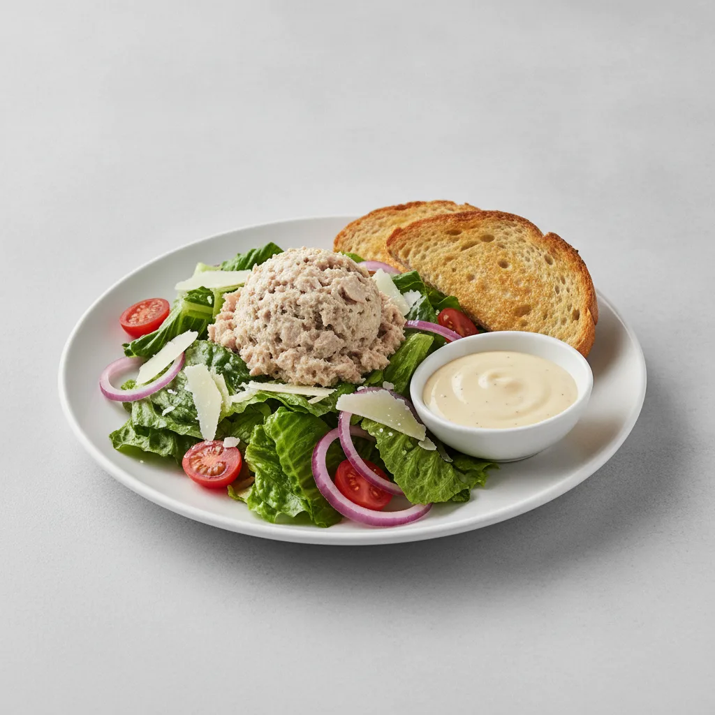 Our Caesar Salad, Albacore Tuna Salad, Caesar Dressing, GF Bread