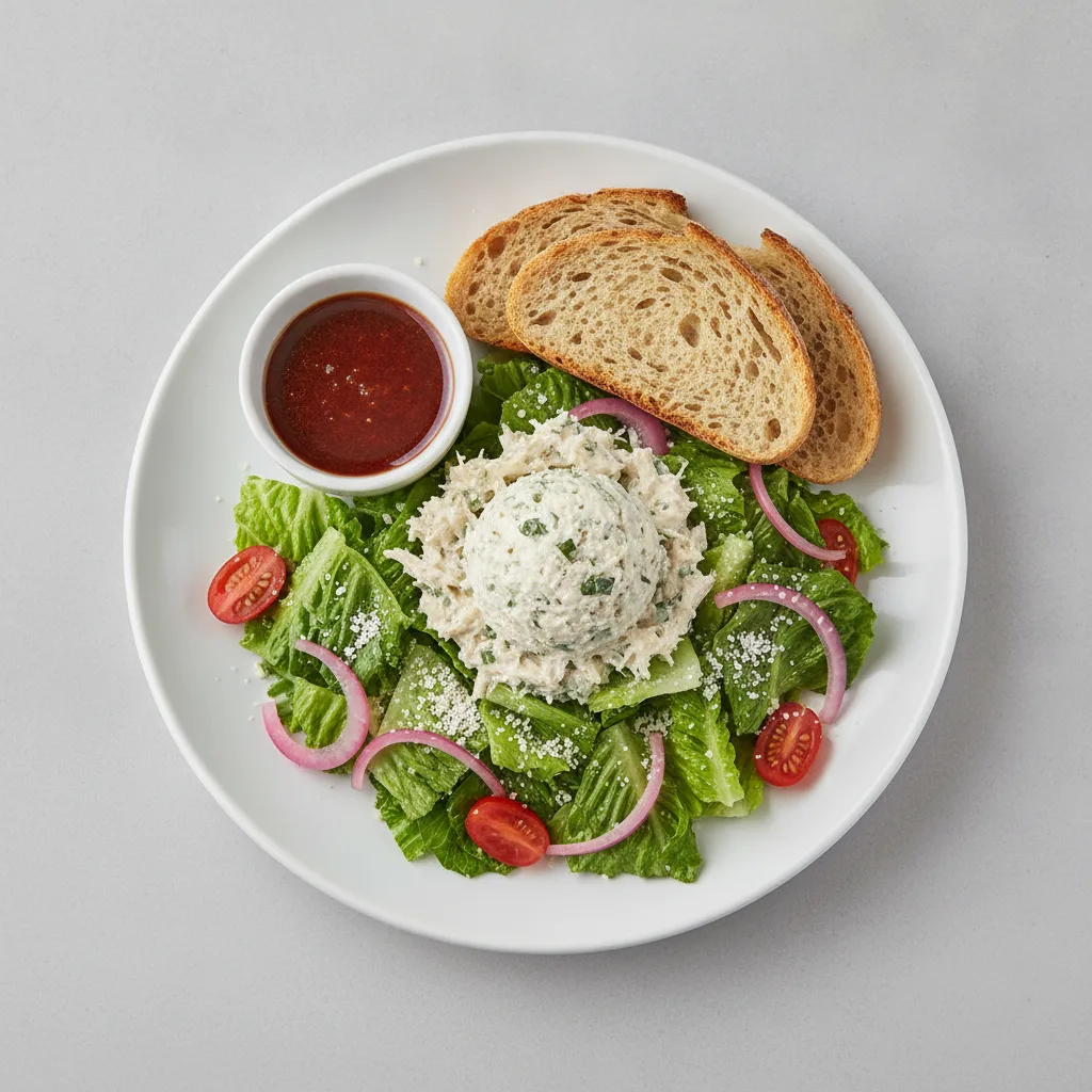 Our Caesar Salad, Herb Chicken Salad, Balsamic Vinaigrette, GF Bread