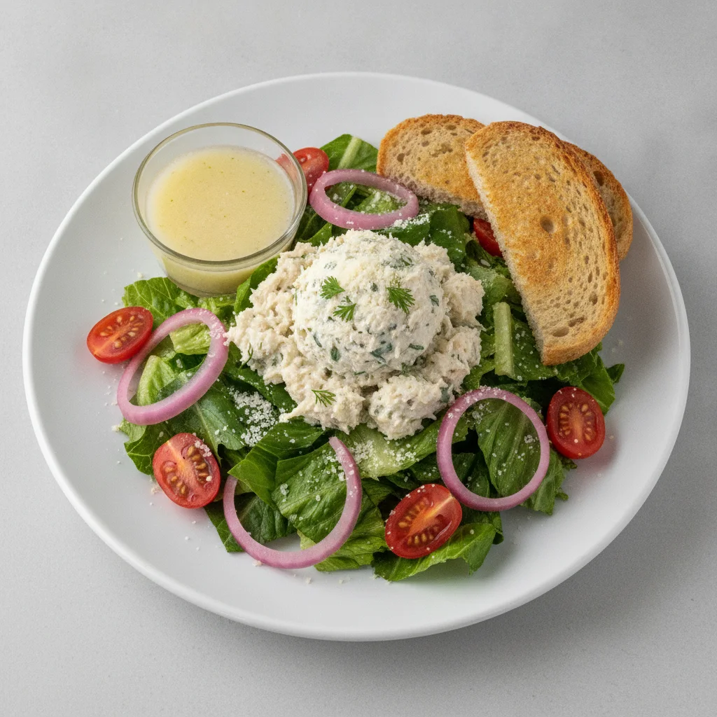 Our Caesar Salad, Herb Chicken Salad, Lemon Herb Vinaigrette, GF Bread