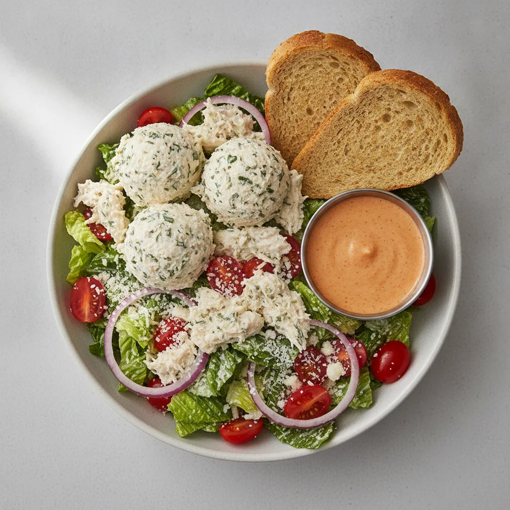 Our Caesar Salad, Herb Chicken Salad, Chipotle Ranch, GF Bread