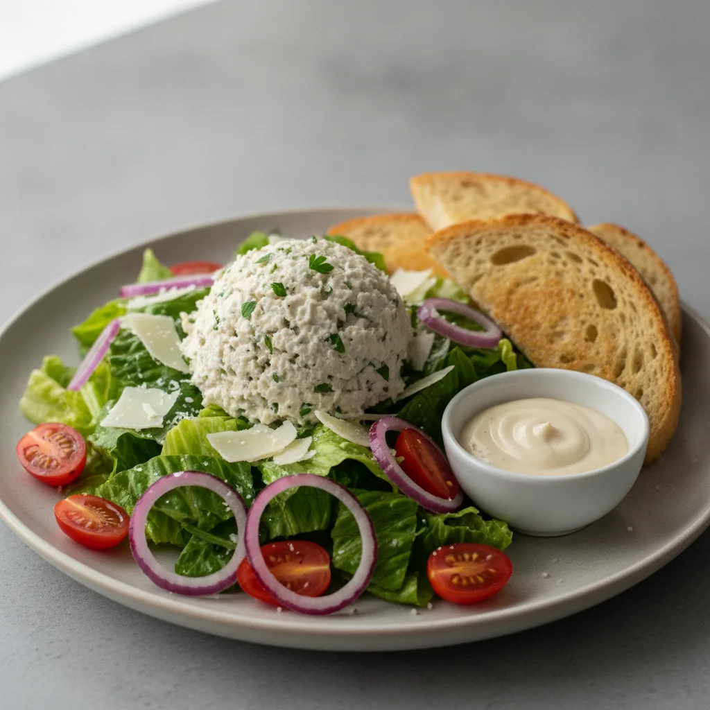Our Caesar Salad, Herb Chicken Salad, Caesar Dressing, GF Bread