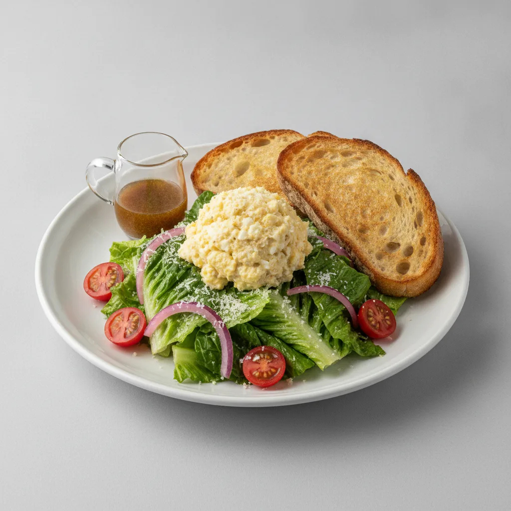 Our Caesar Salad, Japanese Style Egg Salad, Balsamic Vinaigrette, Sourdough
