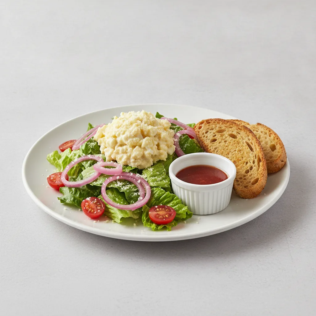 Our Caesar Salad, Japanese Style Egg Salad, Balsamic Vinaigrette, GF Bread