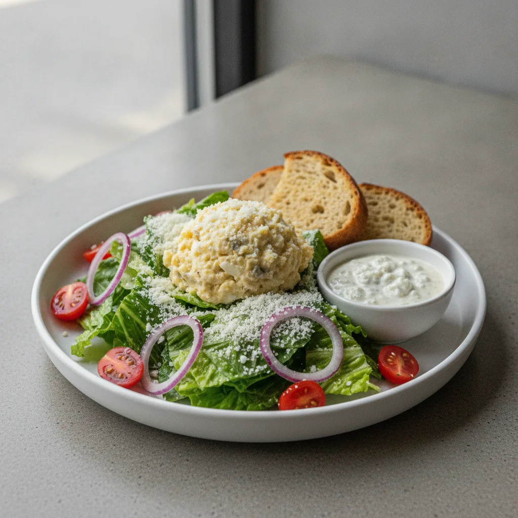 Our Caesar Salad, Japanese Style Egg Salad, Blue Cheese Dressing, GF Bread