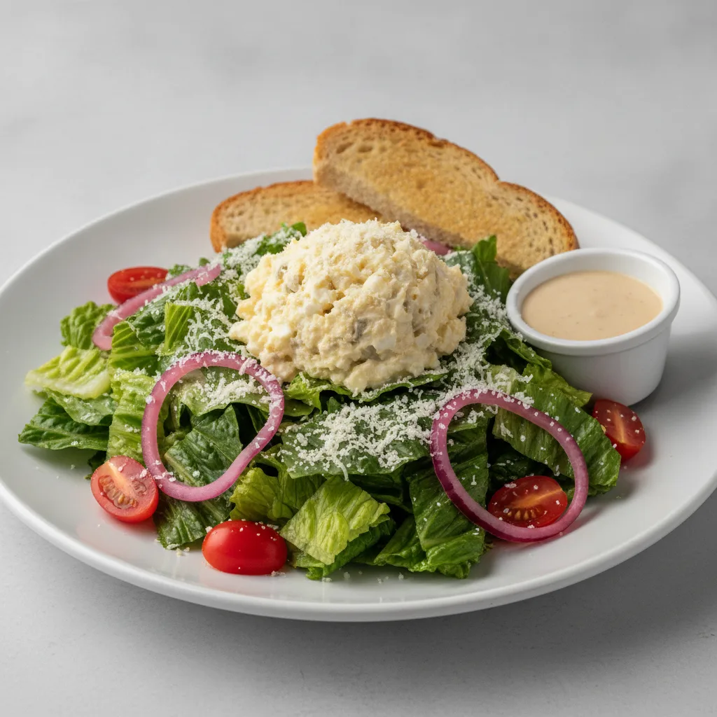 Our Caesar Salad, Japanese Style Egg Salad, Caesar Dressing, GF Bread