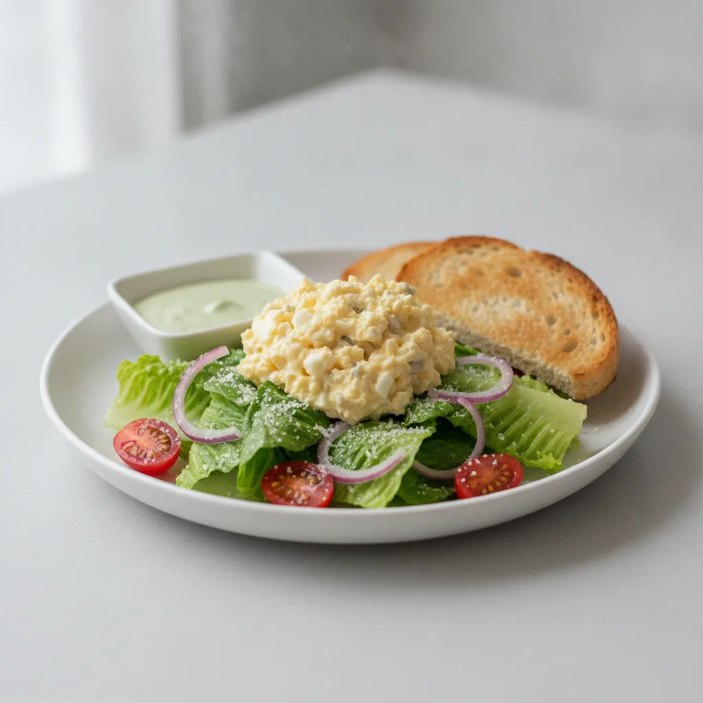 Our Caesar Salad, Japanese Style Egg Salad, Green Goddess Dressing, GF Bread