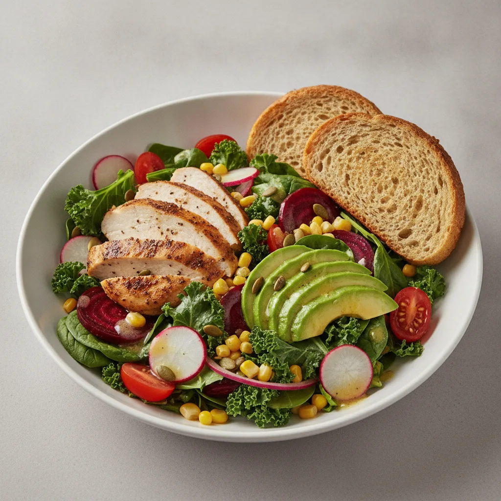 Fresh From the Market Salad with Chicken - Lemon Herb Vinaigrette / GF Bread