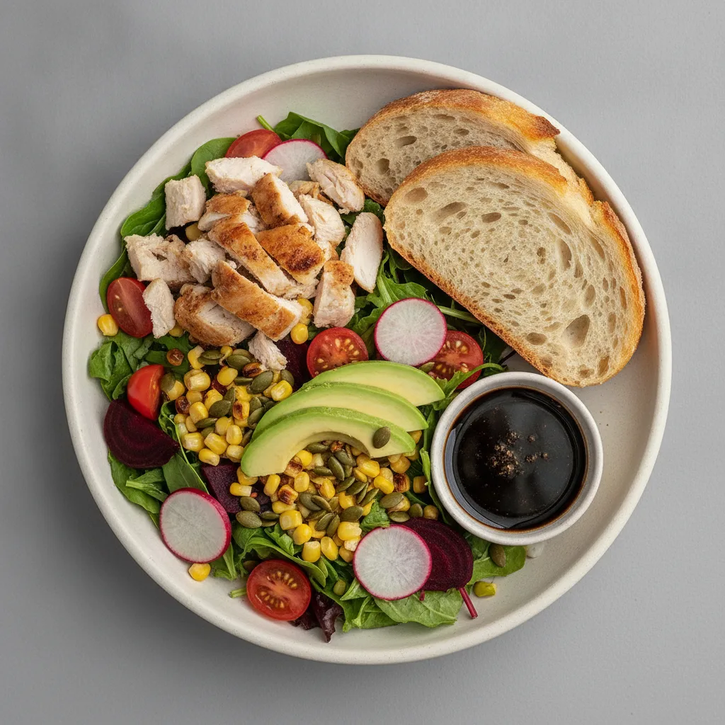 Fresh From the Market Salad with Chicken, Balsamic Vinaigrette, Sourdough