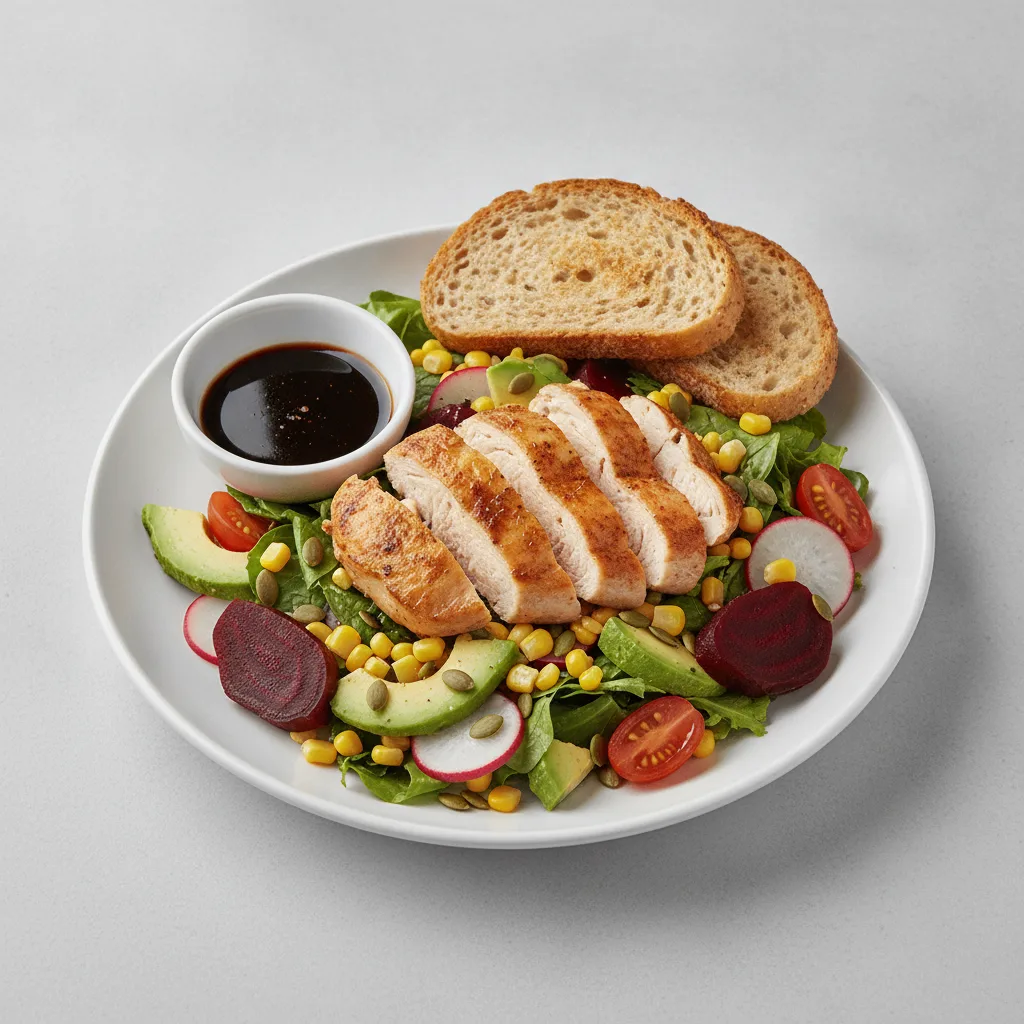 Fresh From the Market Salad with Chicken, Balsamic Vinaigrette, GF Bread