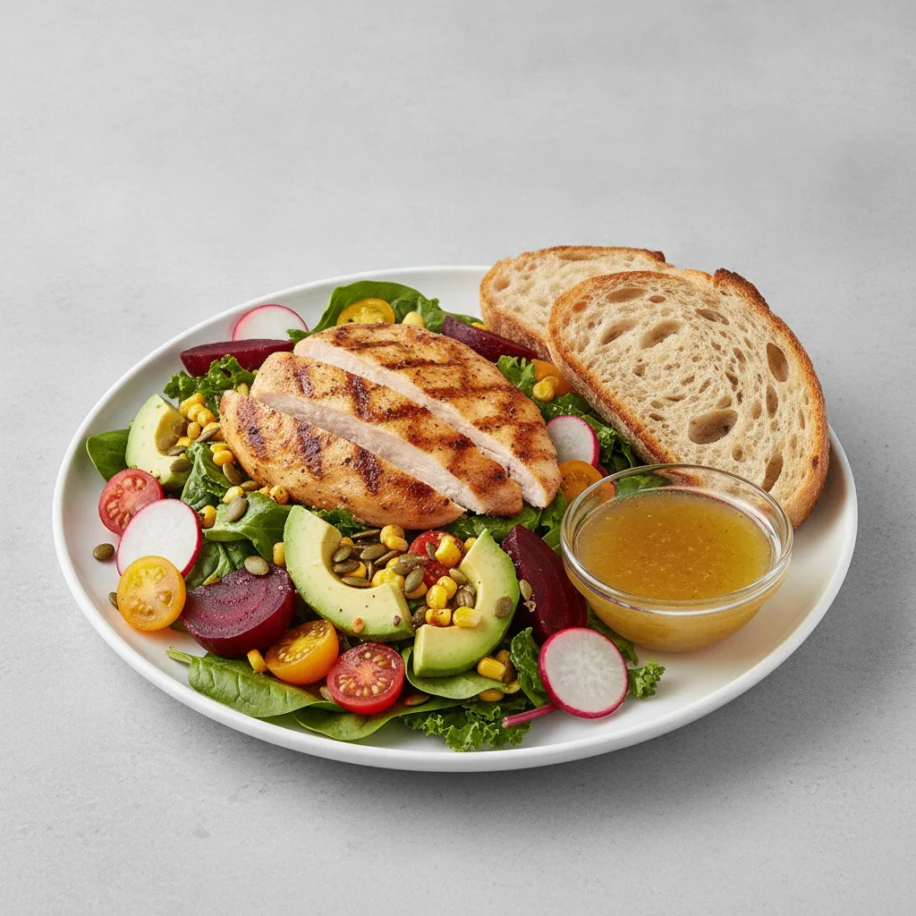 Fresh From the Market Salad with Chicken, Lemon Herb Vinaigrette, Sourdough