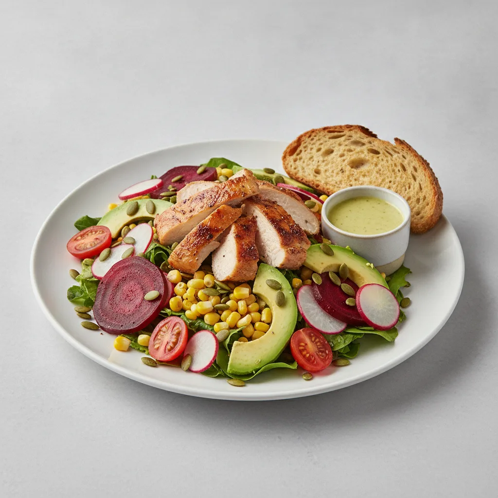 Fresh From the Market Salad with Chicken, Lemon Herb Vinaigrette, GF Bread