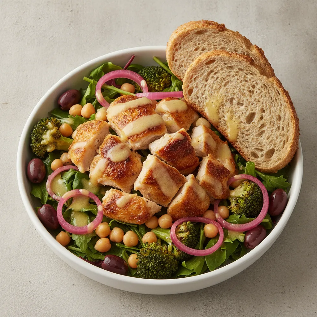 Mama's Mediterranean, Roasted Chicken, Lemon Herb Vinaigrette, GF Bread