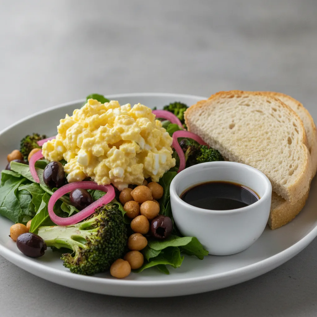 Mama's Mediterranean, Japanese Style Egg Salad, Balsamic Vinaigrette, GF Bread
