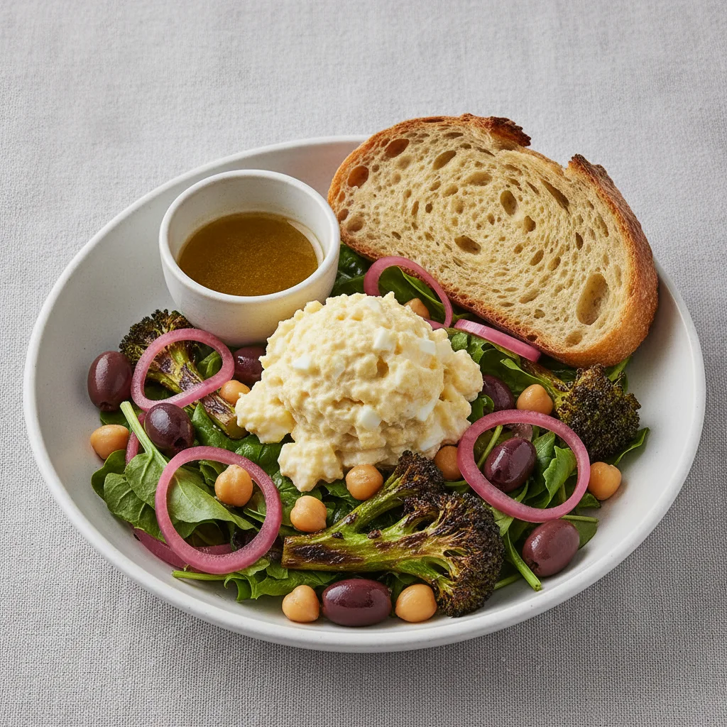 Mama's Mediterranean, Japanese Egg Salad, Lemon Herb Vinaigrette, Sourdough