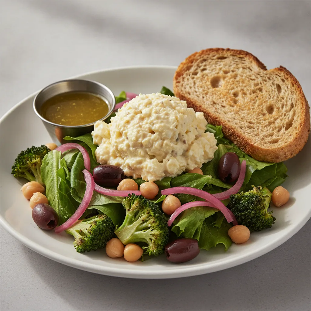 Mama's Mediterranean, Japanese Style Egg Salad, Lemon Herb Vinaigrette, GF Bread