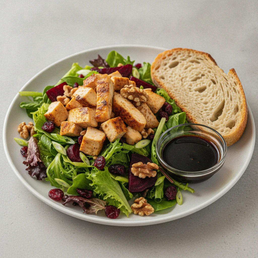 Fresh Beet and Roasted Chicken, Balsamic Vinaigrette, Sourdough
