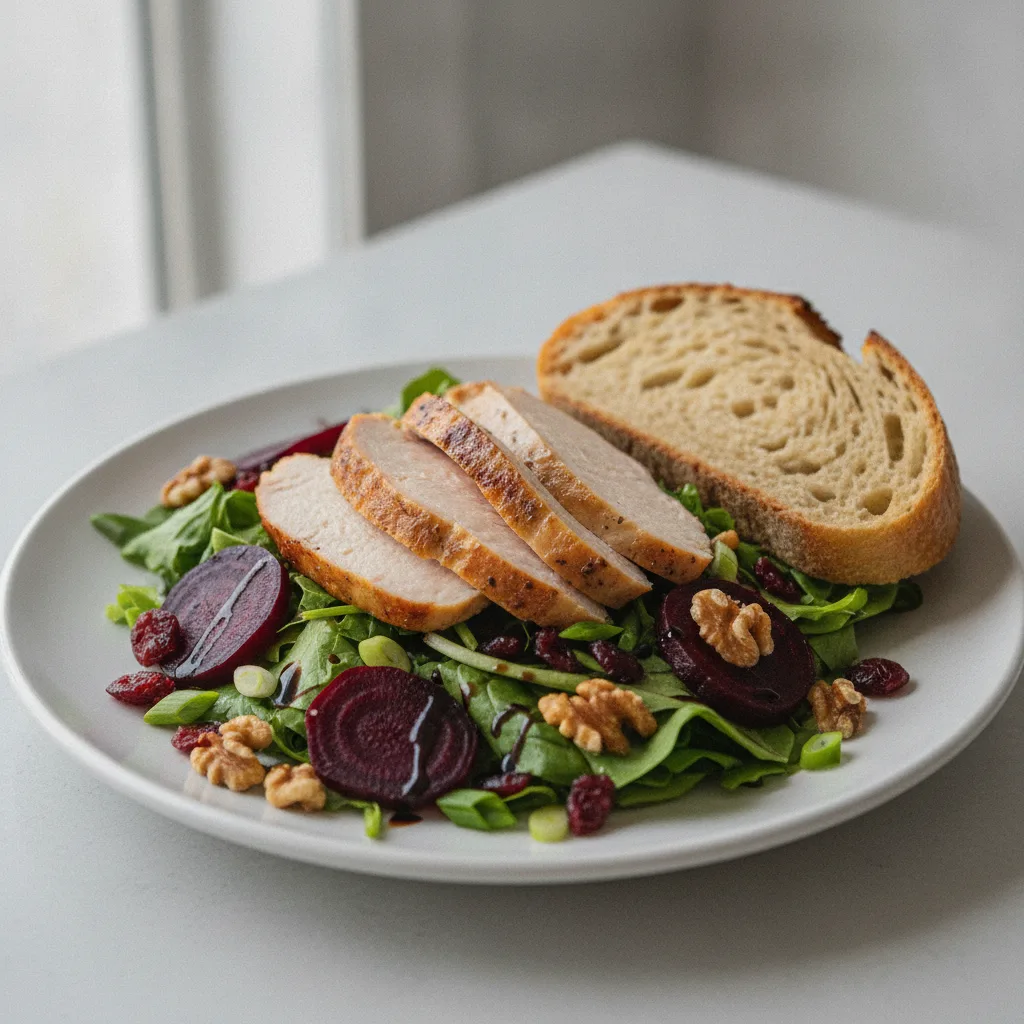 Fresh Beet and Roasted Turkey, Balsamic Vinaigrette, Sourdough
