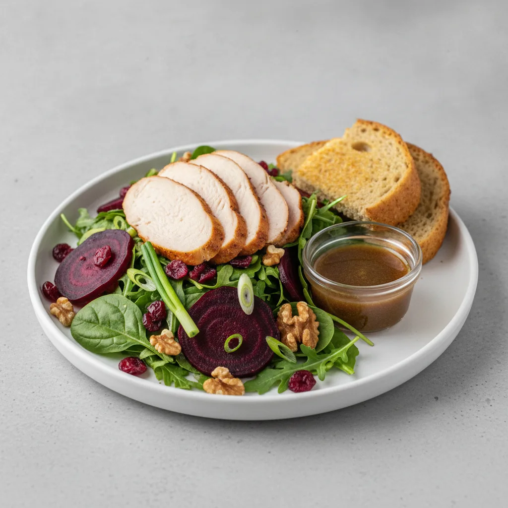 Fresh Beet and Roasted Turkey, Balsamic Vinaigrette, GF Bread