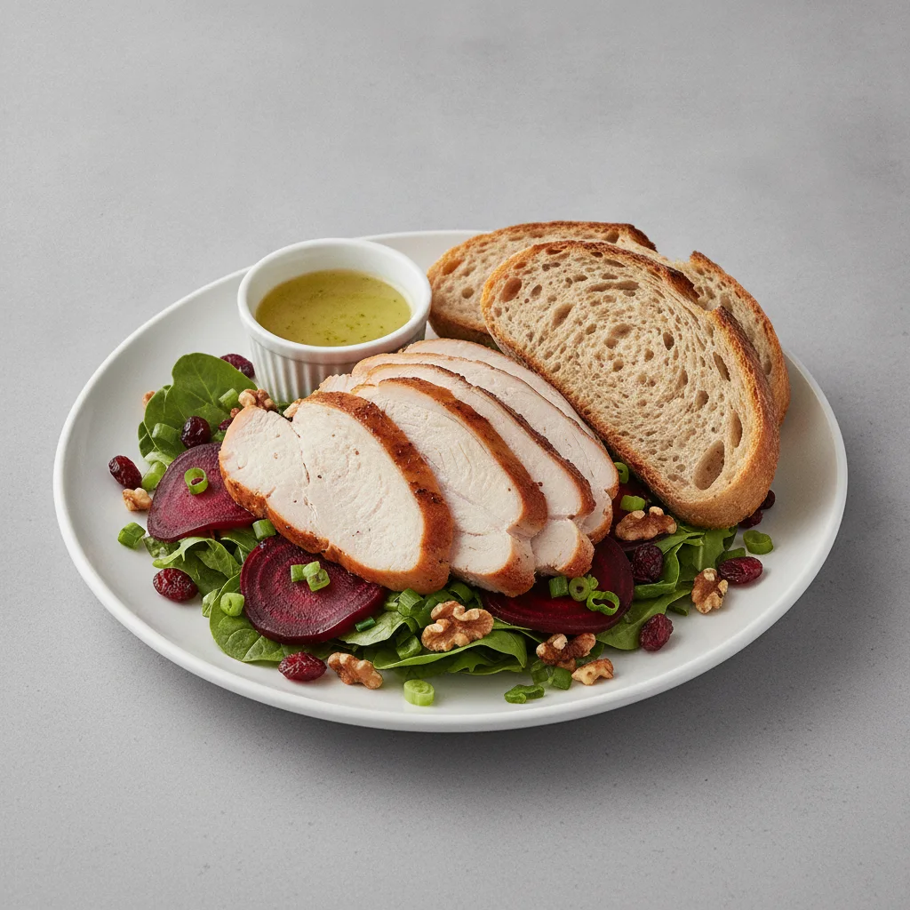 Fresh Beet and Roasted Turkey, Lemon Herb Vinaigrette, Sourdough