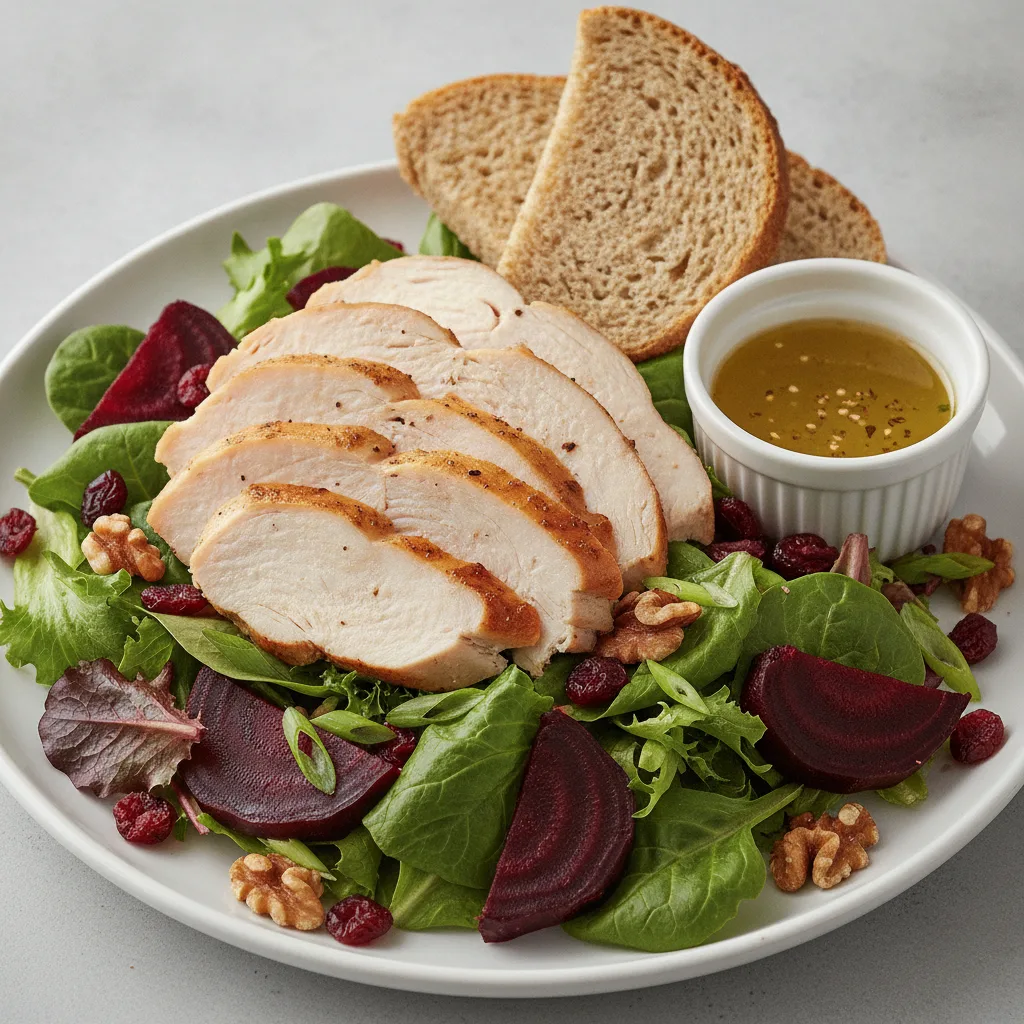 Fresh Beet and Roasted Turkey, Lemon Herb Vinaigrette, GF Bread