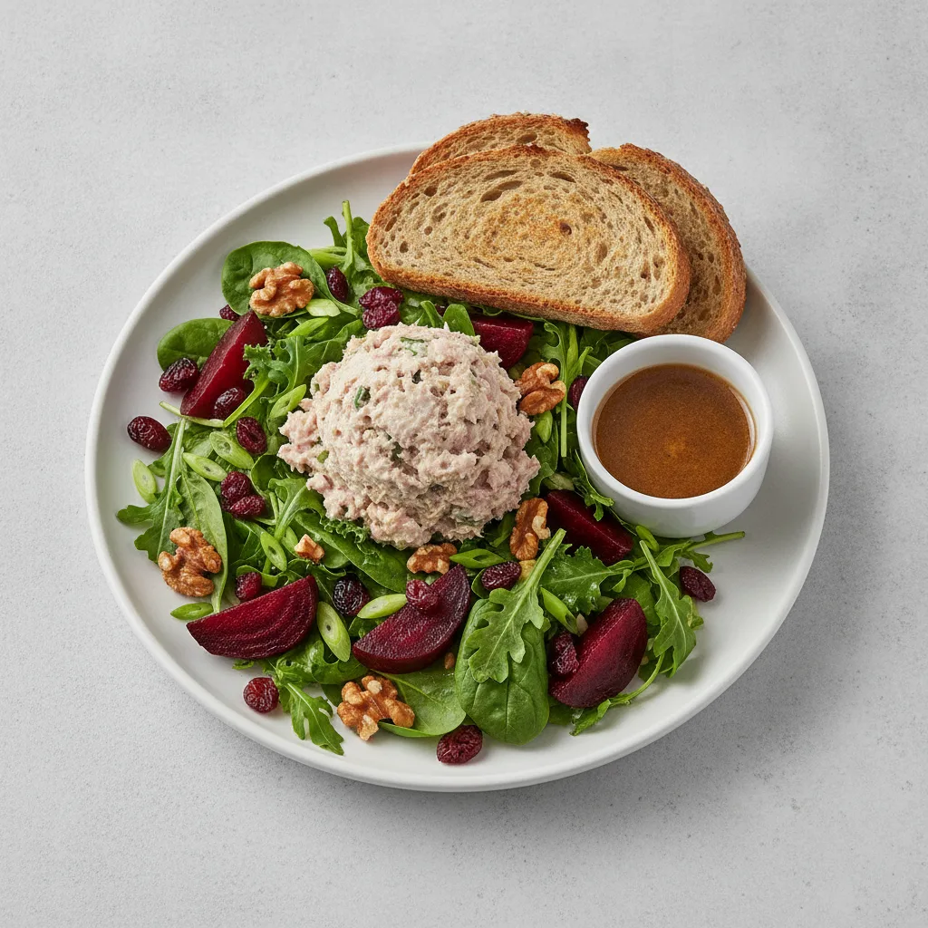 Fresh Beet and Albacore Tuna Salad, Balsamic Vinaigrette, GF Bread