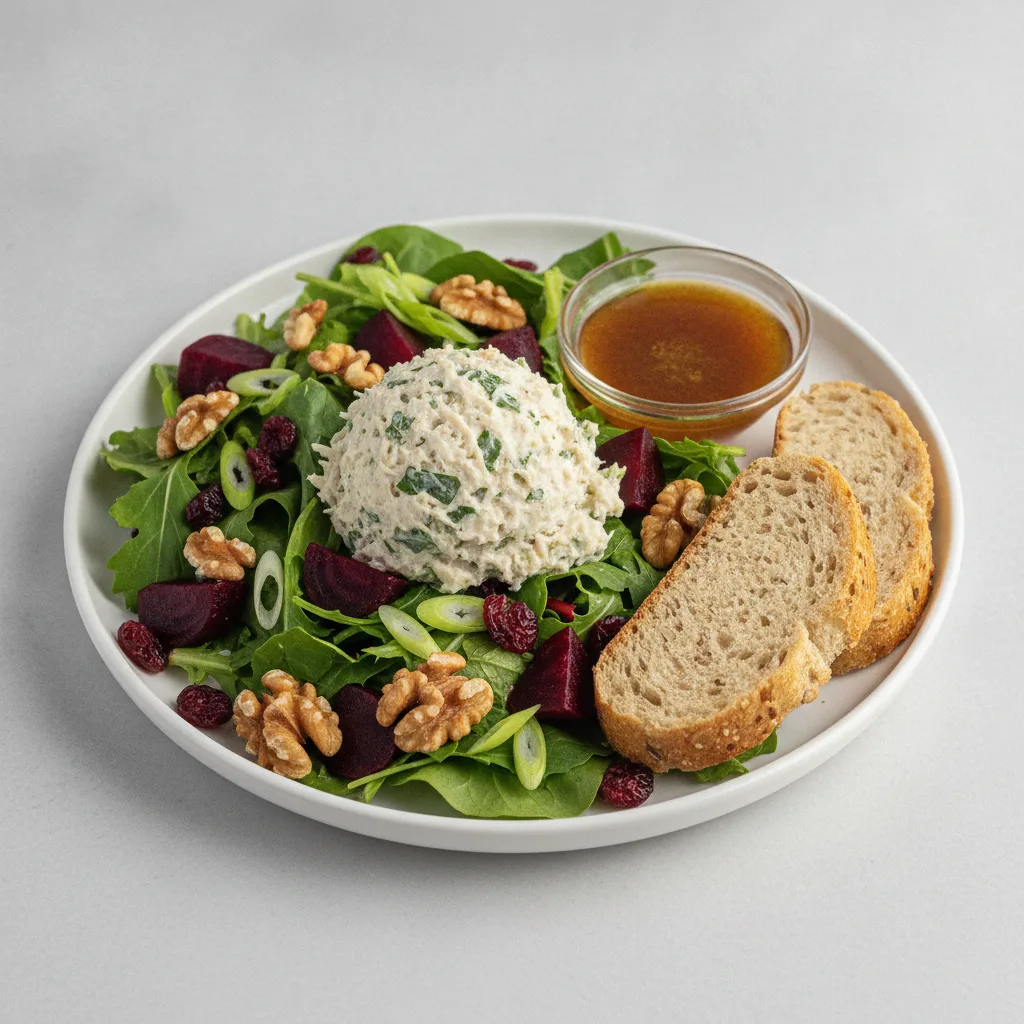 Fresh Beet and Herb Chicken Salad, Balsamic Vinaigrette, GF Bread
