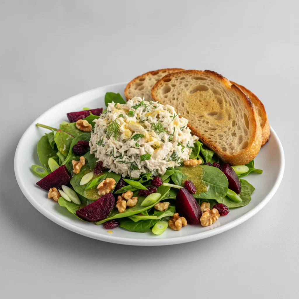 Fresh Beet and Herb Chicken Salad, Lemon Vinaigrette, Sourdough