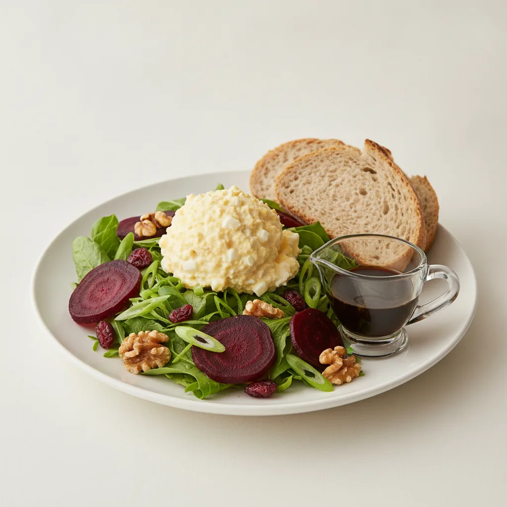 Fresh Beet and Japanese Egg Salad, Balsamic Vinaigrette, GF Bread