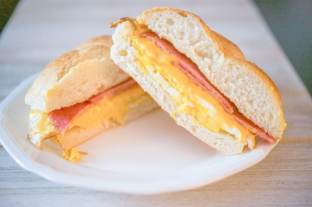 Ham, Egg, and Cheese on a Roll with Home Fries Ham, Egg, and Cheese on a Roll with Home Fries