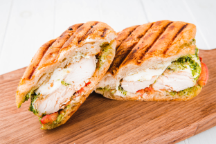 Pesto Chicken Panini with Chips and a Green Salad Pesto Chicken Panini with Chips and a Green Salad