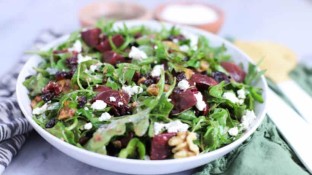 Vegetarian Beet and Goat Cheese Salad with Raspberry Vinaigrette. Vegetarian Beet and Goat Cheese Salad with Raspberry Vinaigrette.