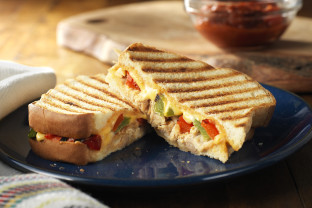 Chicken Fajita Panini with Chips and a Green Salad Chicken Fajita Panini with Chips and a Green Salad