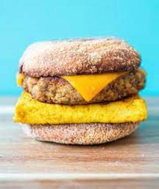 Vegan Plant Based Sauage, Egg and Cheese on English Muffin